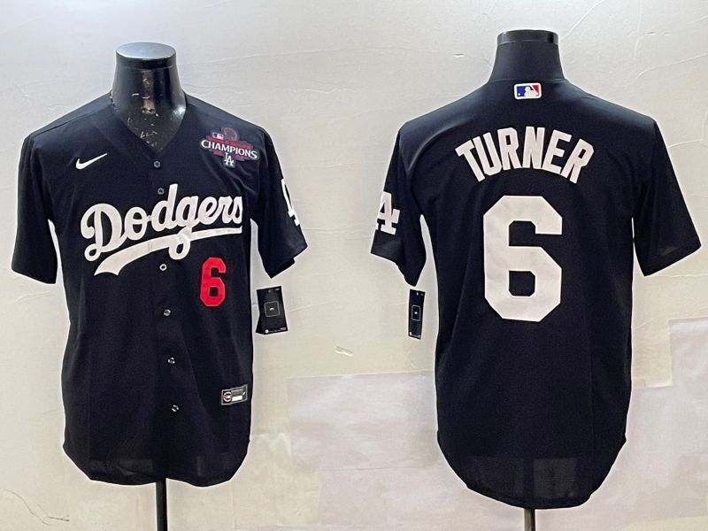 Men Los Angeles Dodgers #6 Turner Black Game 2025 Nike MLB Jersey style 2